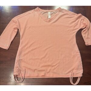 Halcyon Women's Waffle Knit Peach‎ V Neck Pullover 3/4 Sleeve Shirt Size Medium